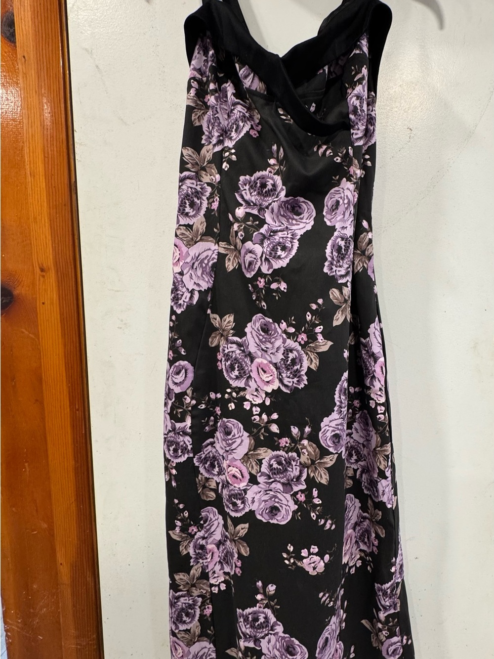 Rare boutique collectible Pinup Couture Floral Slip Dress Black w Lavender Roses - Picture 3 of 4